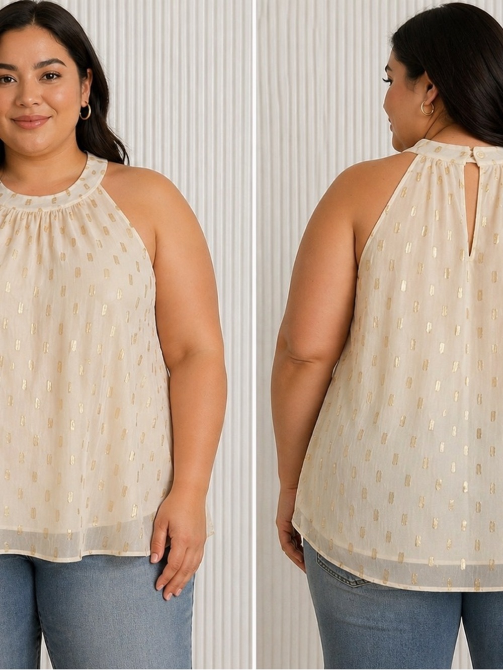 torrid Cream Halter Top with Metallic Gold Accents